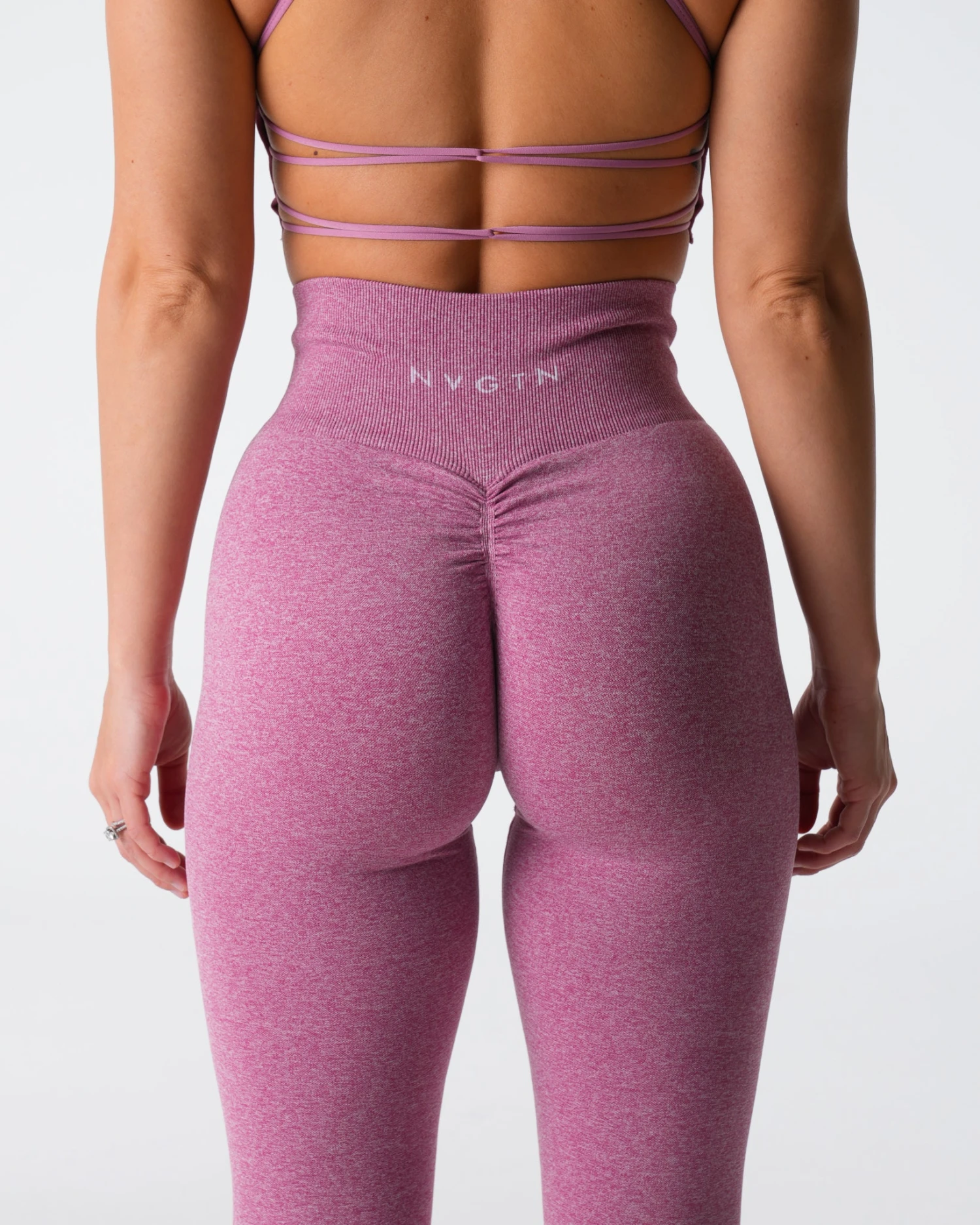 High Waisted Pastel Pink Scrunch Seamless Leggings - Butt Lifting Workout Tights 2 High Waisted Pastel Pink Scrunch Seamless Leggings - Butt Lifting Workout Tights - Image 2