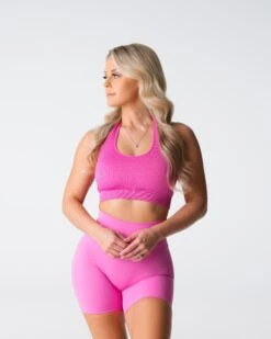 Limitless Ribbed Seamless Halter Bra - Bubble Gum Pink 7 Limitless Ribbed Seamless Halter Bra - Bubble Gum Pink -NVGTN Sportswear Shop DSC00091
