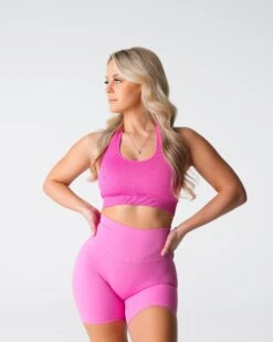 Limitless Ribbed Seamless Halter Bra - Bubble Gum Pink 6 Limitless Ribbed Seamless Halter Bra - Bubble Gum Pink -NVGTN Sportswear Shop DSC00092