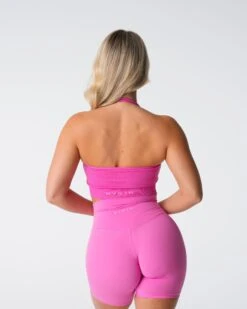 Limitless Ribbed Seamless Halter Bra - Bubble Gum Pink