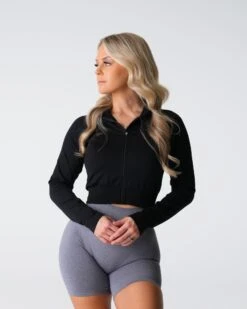 Seamless Cropped Zip Up Jacket - Breathable Long Sleeve Athletic Top
