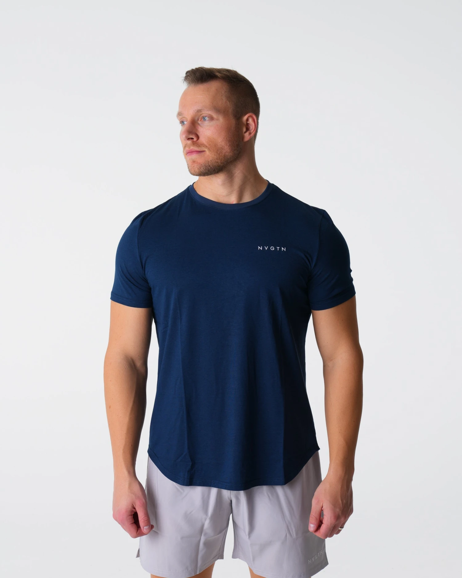 Men's Navy Pulse Fitted T-Shirt - Muscle Fit Cotton Blend 1 Men's Navy Pulse Fitted T-Shirt - Muscle Fit Cotton Blend