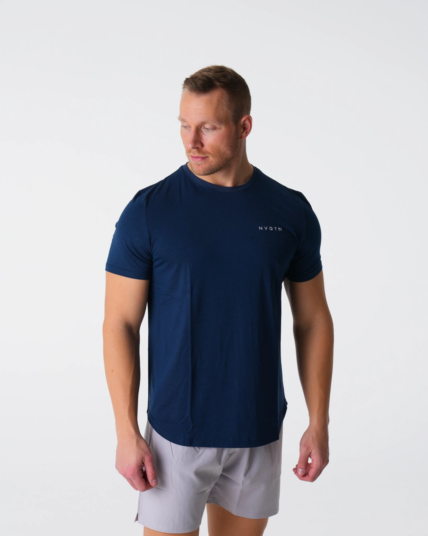 Men's Navy Pulse Fitted T-Shirt - Muscle Fit Cotton Blend 4 Men's Navy Pulse Fitted T-Shirt - Muscle Fit Cotton Blend - Image 4