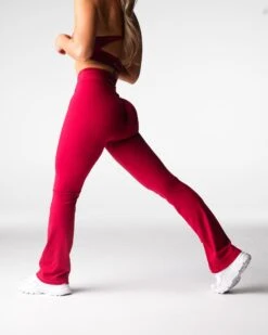 High Waisted Ruby Red Flare Leggings - Effortless Athleisure Yoga Pants