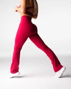 High Waisted Ruby Red Flare Leggings - Effortless Athleisure Yoga Pants -NVGTN Sportswear Shop DSC00226