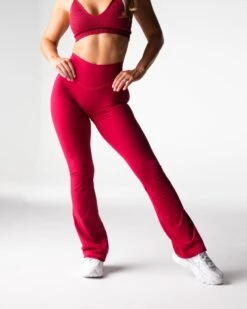 High Waisted Ruby Red Flare Leggings - Effortless Athleisure Yoga Pants -NVGTN Sportswear Shop DSC00227