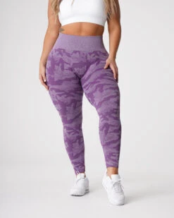Violet Camo Seamless High Waisted Leggings - Supportive Gym Tights
