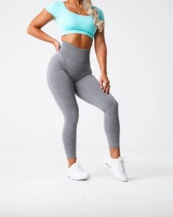 Grey High-Waisted Scrunch Seamless Leggings for Gym & Fitness -NVGTN Sportswear Shop DSC00376