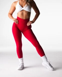 Cherry Red High Waisted Seamless Performance Leggings -NVGTN Sportswear Shop DSC00450