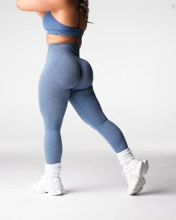 High Waisted Slate Blue Lift Seamless Leggings - Glute Contouring Gym Tights
