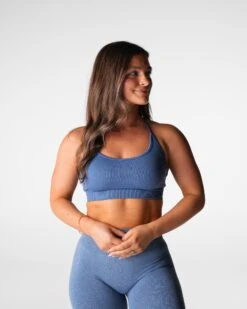Slate Blue Wander Seamless Open Back Sports Bra