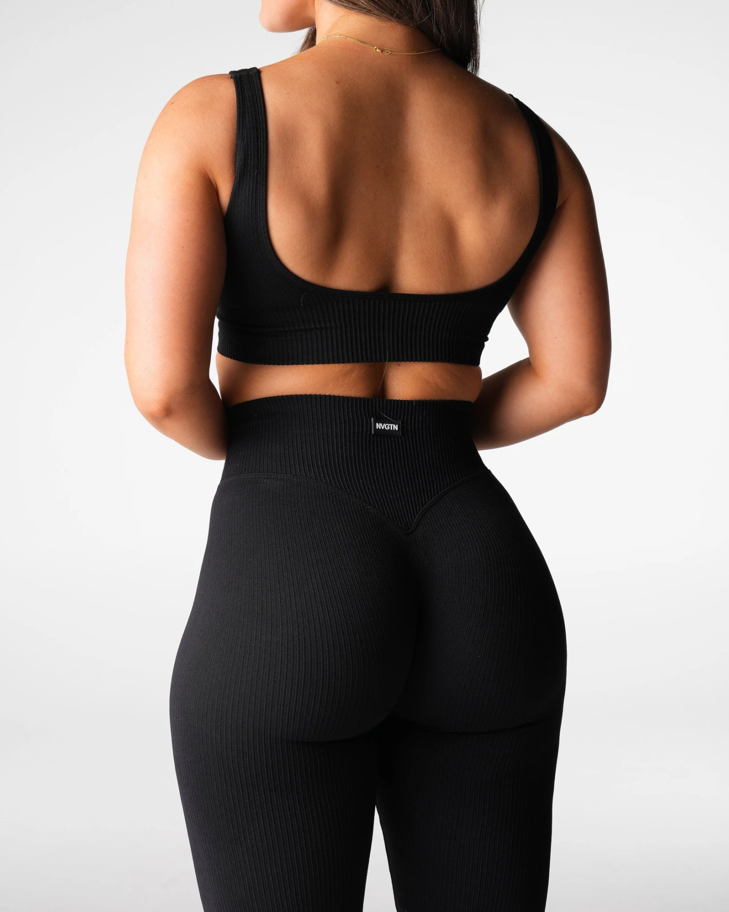 Black Ribbed Seamless Flare Leggings - High Waisted Athleisure 2 Black Ribbed Seamless Flare Leggings - High Waisted Athleisure - Image 2
