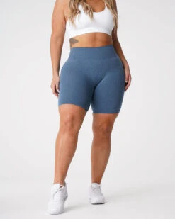 High Waisted Seamless Workout Shorts - Slate Blue Compression Athletic Shorts 7 High Waisted Seamless Workout Shorts - Slate Blue Compression Athletic Shorts -NVGTN Sportswear Shop DSC00731
