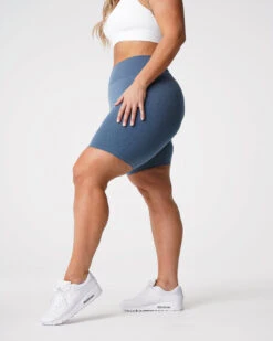 High Waisted Seamless Workout Shorts - Slate Blue Compression Athletic Shorts 6 High Waisted Seamless Workout Shorts - Slate Blue Compression Athletic Shorts -NVGTN Sportswear Shop DSC00733