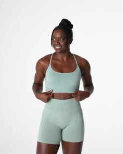 Sage Green Invincible Seamless Bra with Open Back Straps