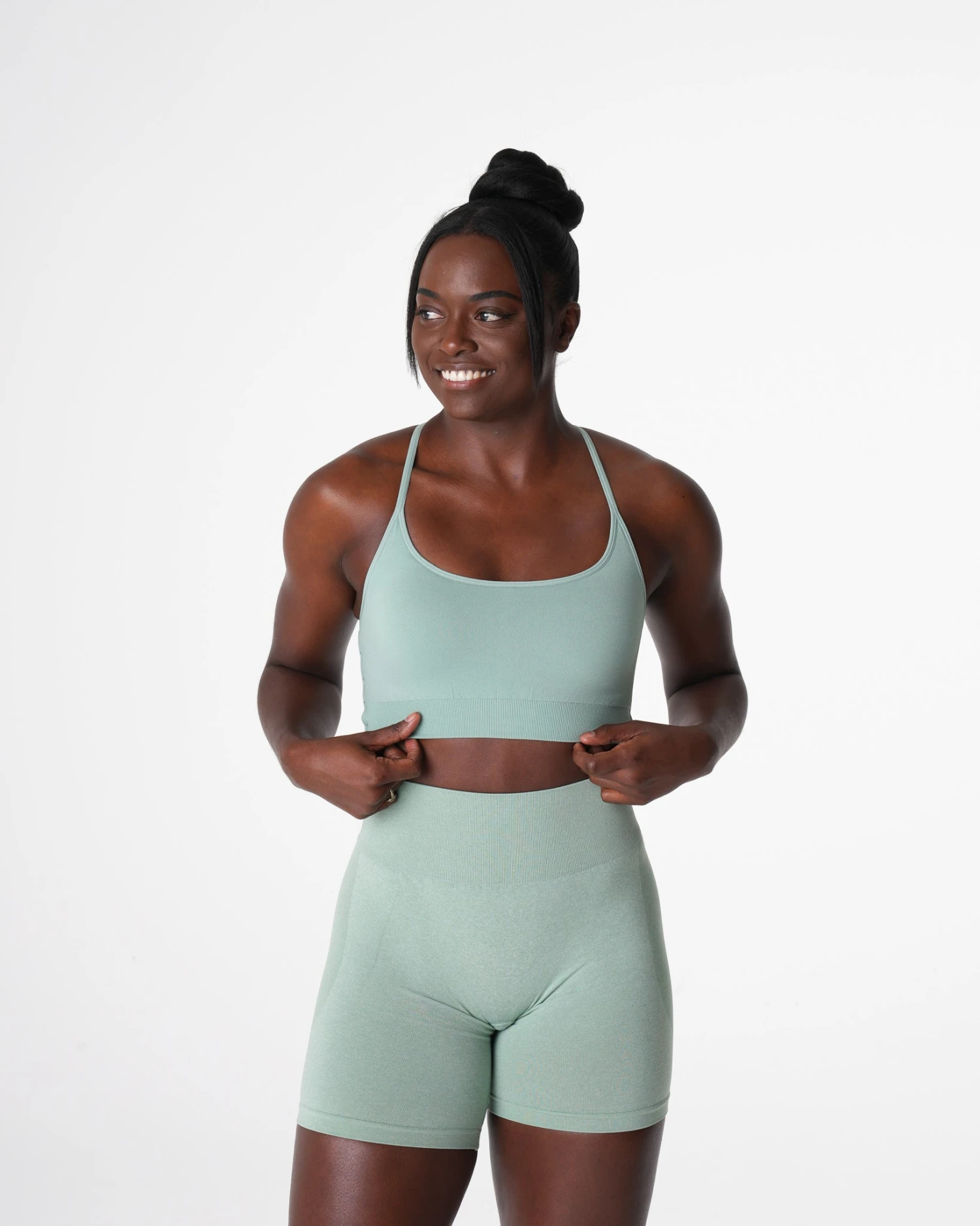 Sage Green Invincible Seamless Bra with Open Back Straps 1 Sage Green Invincible Seamless Bra with Open Back Straps