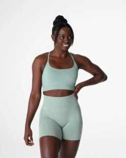 Sage Green Invincible Seamless Bra with Open Back Straps 6 Sage Green Invincible Seamless Bra with Open Back Straps -NVGTN Sportswear Shop DSC00917