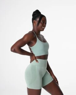 Sage Green Invincible Seamless Bra with Open Back Straps 7 Sage Green Invincible Seamless Bra with Open Back Straps -NVGTN Sportswear Shop DSC00918