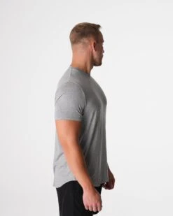 Men's Grey Performance Tech Fitted Tee - Muscle Fit Workout Shirt 7 Men's Grey Performance Tech Fitted Tee - Muscle Fit Workout Shirt -NVGTN Sportswear Shop DSC00942
