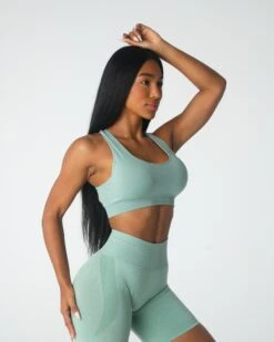 Sage Green Inspire Seamless Sports Bra with Star Back Detail 6 Sage Green Inspire Seamless Sports Bra with Star Back Detail -NVGTN Sportswear Shop DSC00946