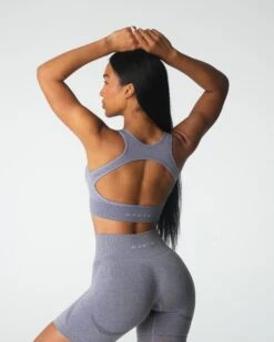 Grey Eclipse Seamless Open Back Sports Bra - Medium Impact Workout Top -NVGTN Sportswear Shop DSC00991