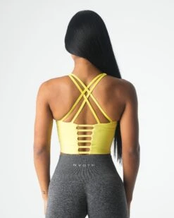 Pastel Yellow Matrix Longline Bra Top - Exotic Strap Support -NVGTN Sportswear Shop DSC01026