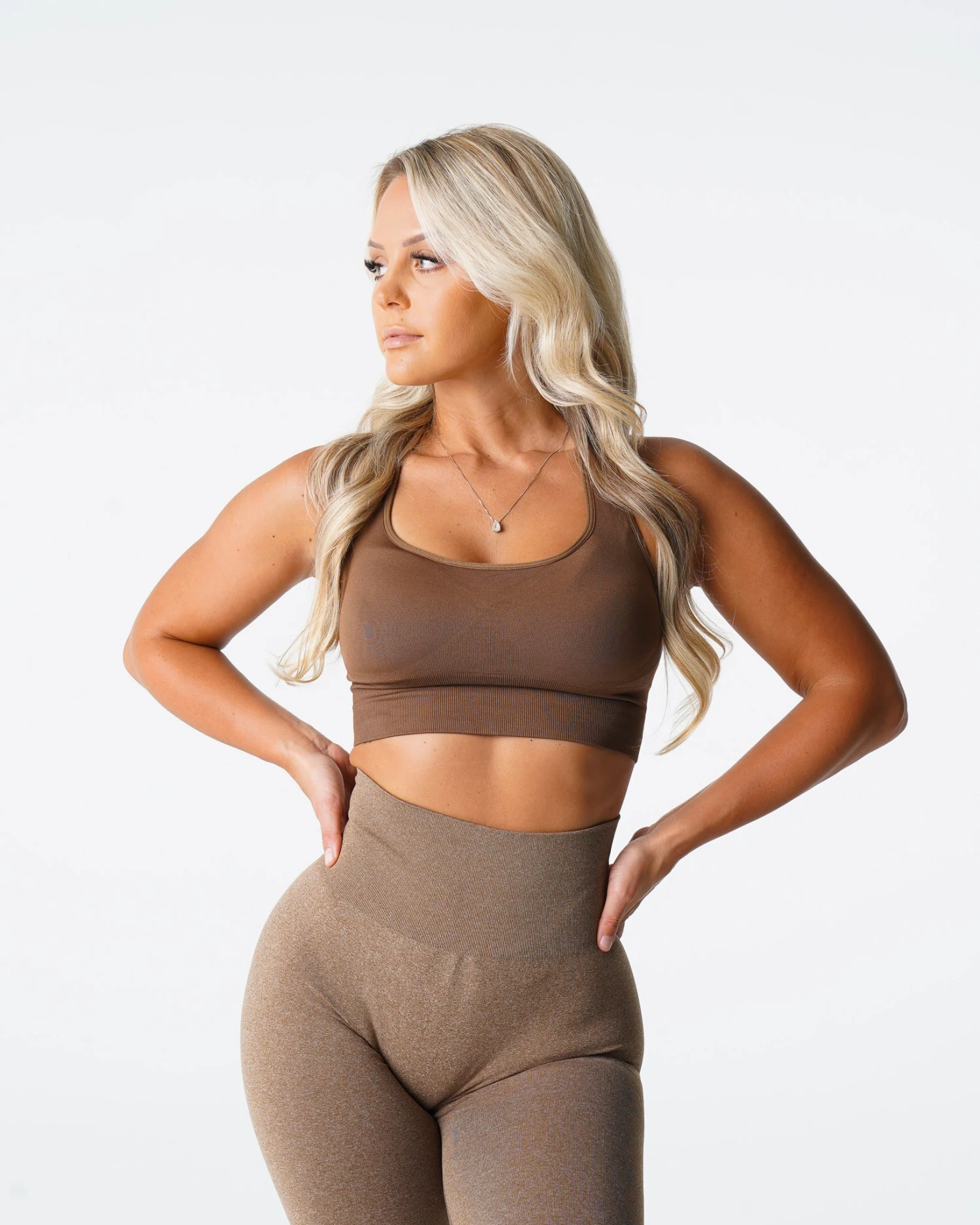 Mocha Ignite Seamless Sports Bra - Adjustable Racerback Fitness Top 3 Mocha Ignite Seamless Sports Bra - Adjustable Racerback Fitness Top - Image 3