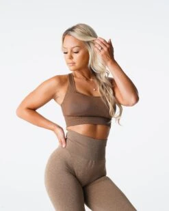 Mocha Ignite Seamless Sports Bra - Adjustable Racerback Fitness Top 7 Mocha Ignite Seamless Sports Bra - Adjustable Racerback Fitness Top -NVGTN Sportswear Shop DSC01232