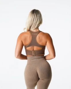 Mocha Ignite Seamless Sports Bra - Adjustable Racerback Fitness Top