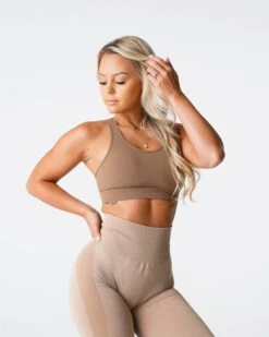 Mocha Trio Back Medium Impact Sports Bra -NVGTN Sportswear Shop DSC01252