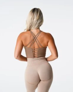 Mocha Matrix Longline Sports Bra Top with Strappy Back