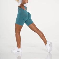 High-Waisted Seamless Teal Biker Shorts - Sculpting Workout Gear