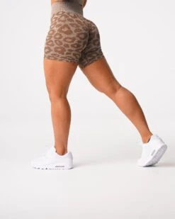 Leopard Seamless Shorts - High Waisted Mocha Gym Workout Shorts