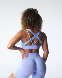 Seamless Periwinkle Sports Bra - Star Strap Medium Impact Workout Top