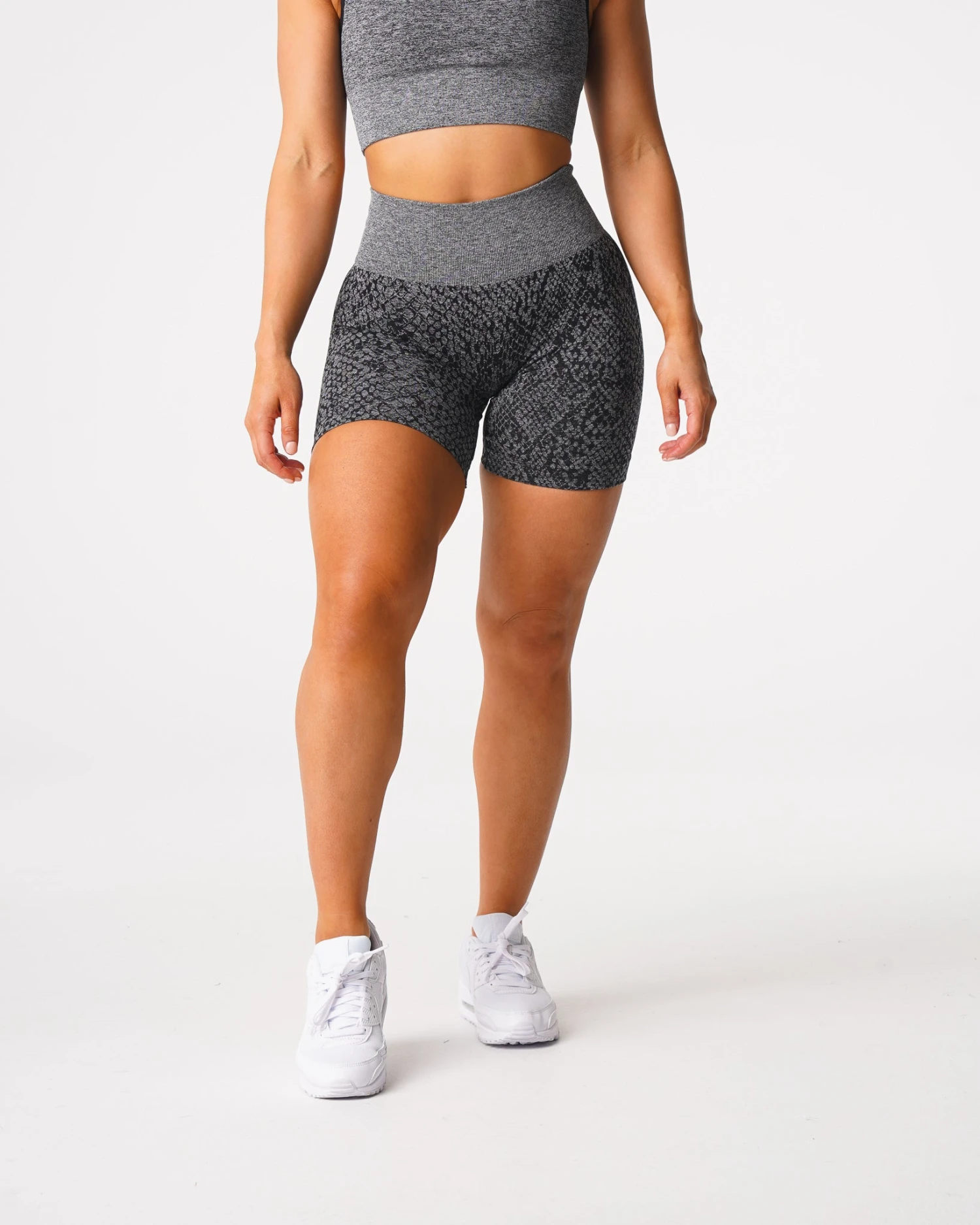 Black Speckled Snakeskin Seamless High-Waisted Workout Shorts 1 Black Speckled Snakeskin Seamless High-Waisted Workout Shorts