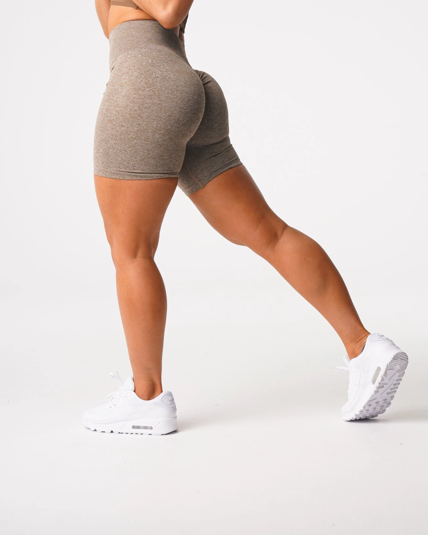 High Waist Mocha Scrunch Seamless Shorts - Butt Lifting Workout Wear 1 High Waist Mocha Scrunch Seamless Shorts - Butt Lifting Workout Wear