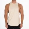 Men's Beige Fitness Tank Top - Relaxed Fit Gym Training Shirt