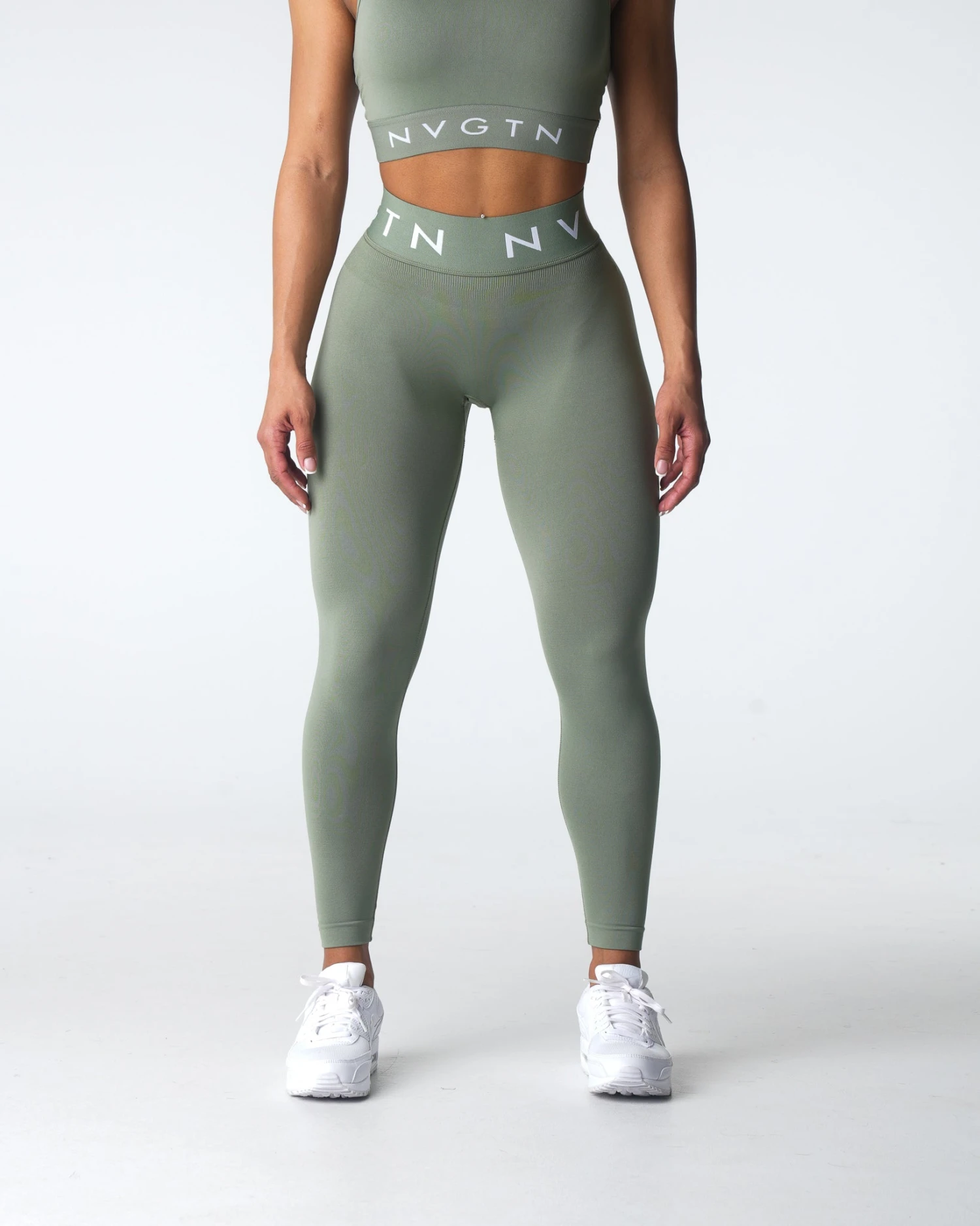 Sage Green High-Waisted Seamless Sport Leggings - High Compression Workout Tights 3 Sage Green High-Waisted Seamless Sport Leggings - High Compression Workout Tights - Image 3