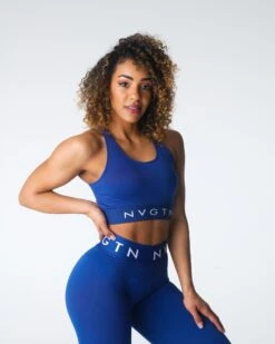 High-Impact Navy Legacy Seamless Sports Bra with Mesh Racerback -NVGTN Sportswear Shop DSC01391