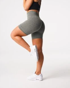 Khaki Green High Waisted Scrunch Seamless Gym Shorts 7 Khaki Green High Waisted Scrunch Seamless Gym Shorts -NVGTN Sportswear Shop DSC01458