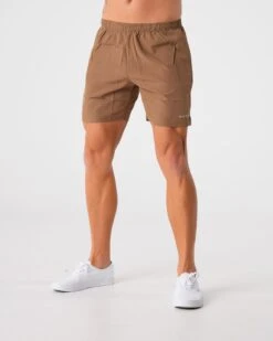 Men's Quick-Dry Athletic Gym Shorts with Zipper Pockets - Mocha