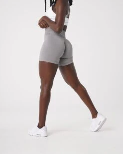 Light Grey Seamless High-Waisted Workout Shorts