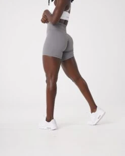 High-Waisted Buttery Soft Grey Athletic Shorts - No Front Seam Signature 2.0