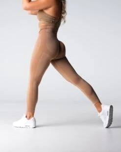 Beige High-Waisted Performance Seamless Leggings with Glute Contour