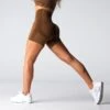 High-Waisted Seamless Performance Shorts - Mocha Sculpting Gym Shorts