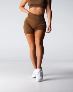High-Waisted Seamless Performance Shorts - Mocha Sculpting Gym Shorts 7 High-Waisted Seamless Performance Shorts - Mocha Sculpting Gym Shorts -NVGTN Sportswear Shop DSC02047
