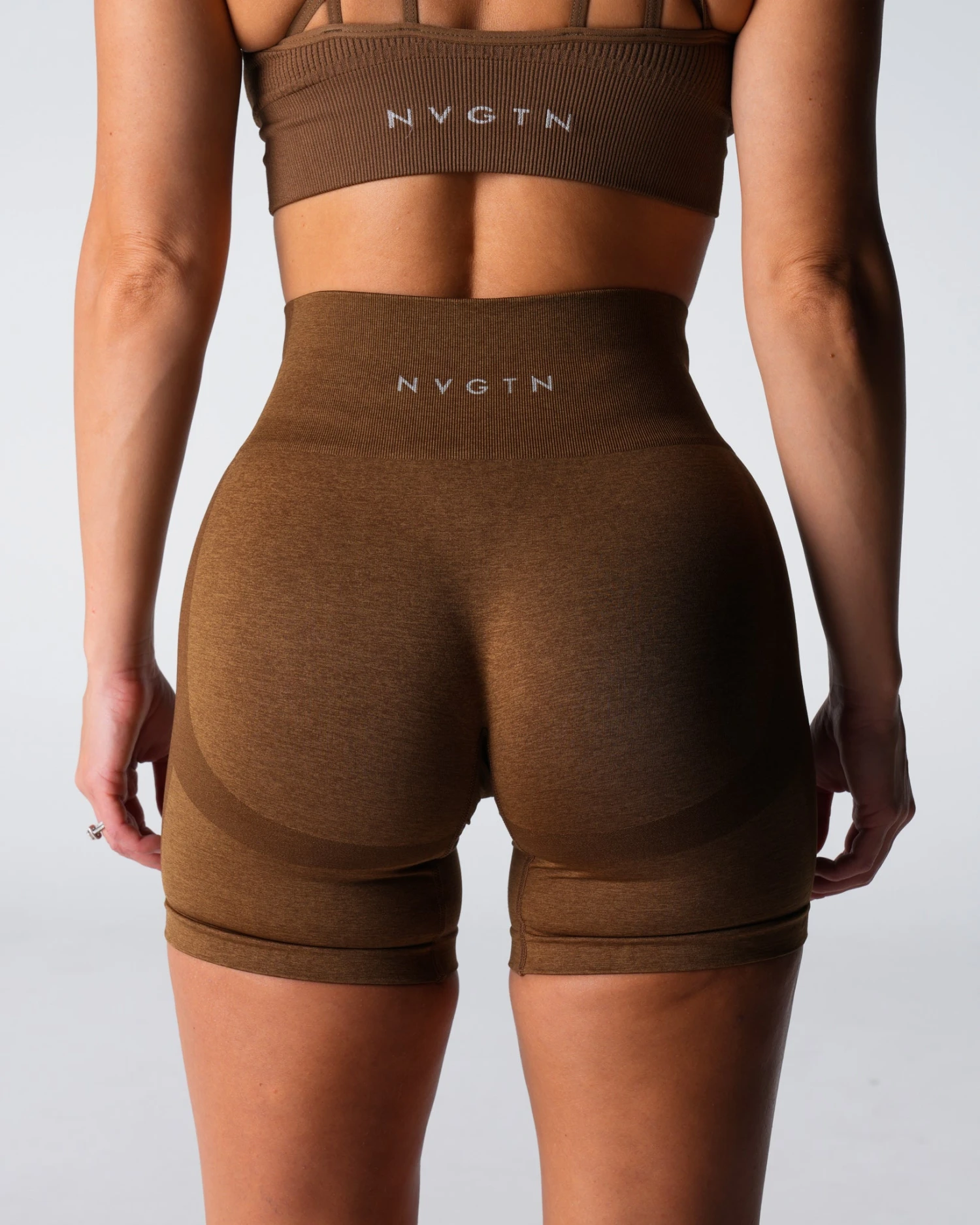 High-Waisted Seamless Performance Shorts - Mocha Sculpting Gym Shorts 2 High-Waisted Seamless Performance Shorts - Mocha Sculpting Gym Shorts - Image 2