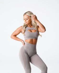 High-Impact Taupe Sports Bra with Stylish Front Cut-Out 7 High-Impact Taupe Sports Bra with Stylish Front Cut-Out -NVGTN Sportswear Shop DSC02138