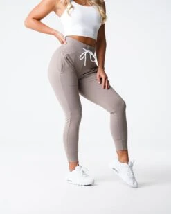 High-Waisted Taupe Athletic Joggers - Ultra-Soft Performance Sweatpants