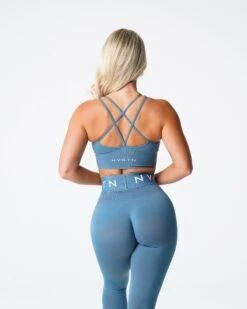 Seamless Stone Blue Sports Bra - Flourish Low Impact Workout Top